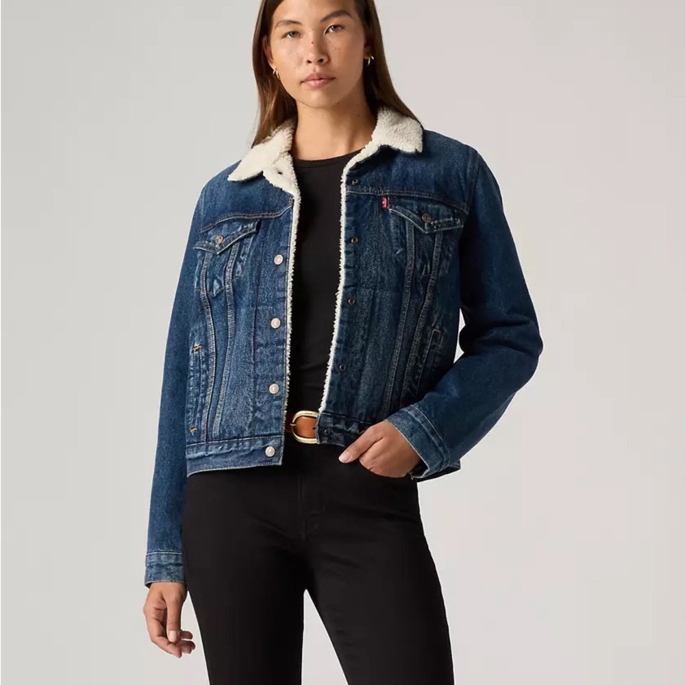 Levi's Dark Blue Jean Jacket with Cream Sherpa Collar
